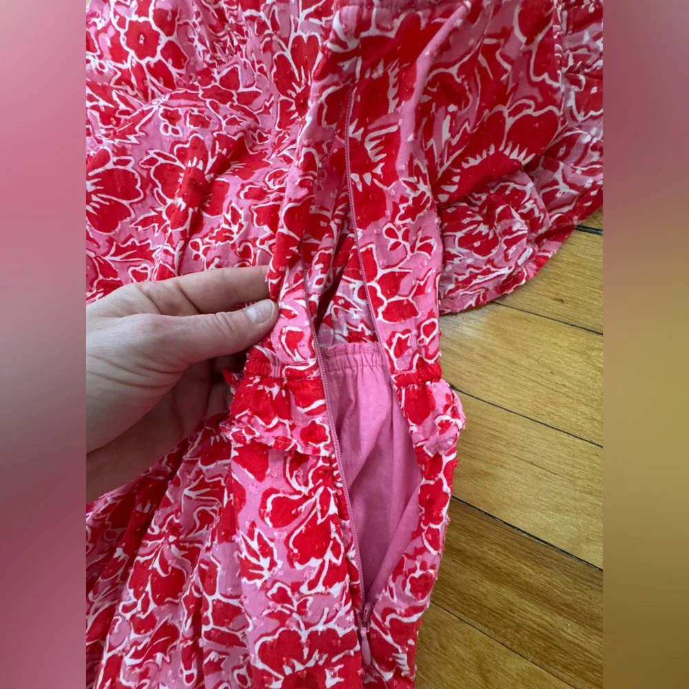 J. Crew Coral Pink Floral Tiered Midi Dress